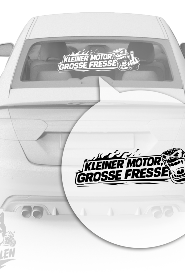 Kleiner Motor, große Fresse – Heckscheibenaufkleber